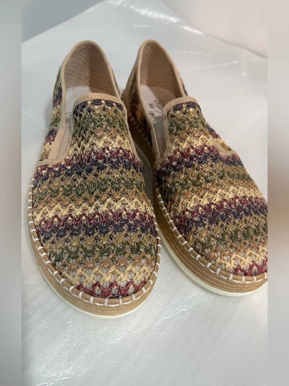 Rieker Woven Multicolor Raffia Slip-On Comfort Sneakers Leather Insole size 36